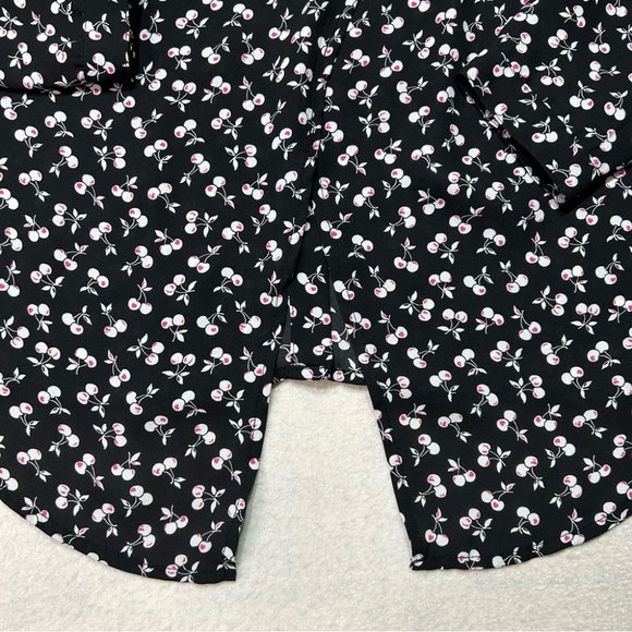 SMART SET Womens Cherry Print Button Down Long Sleeve Blouse Back Slit Size M - Picture 9 of 11
